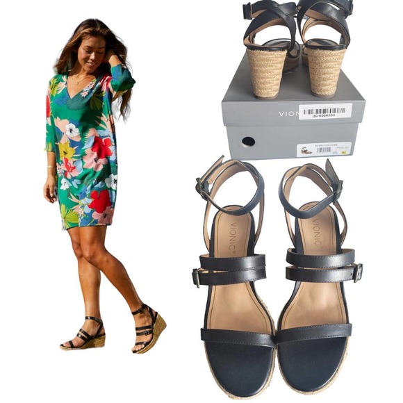 VIONIC BLACK LEATHER SABINA WEDGE SZ. 9.5 NIB $130 - Picture 2 of 3